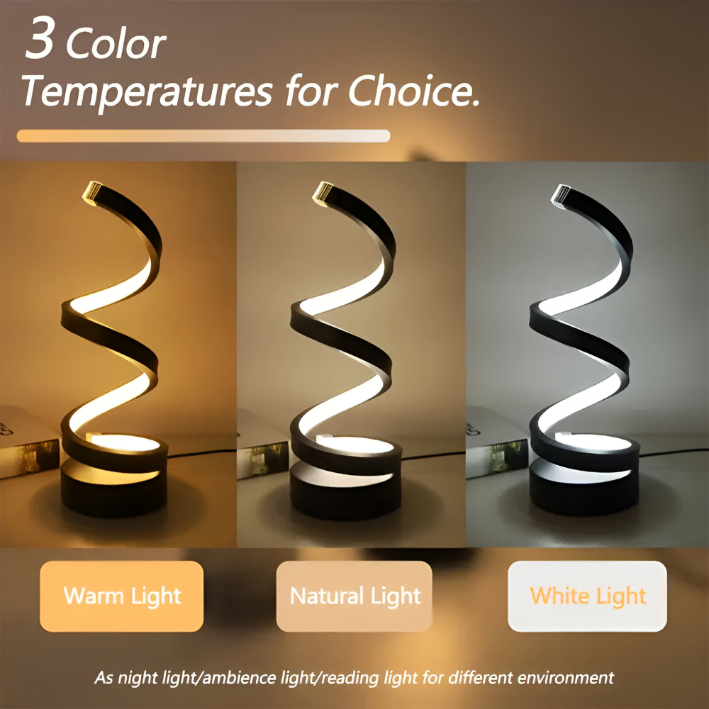Spiral LED Table Lamp with Adjustable Color Temperature for Desk and Dining Room