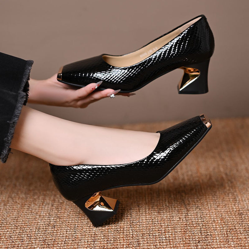 Snakeskin-Print Pumps with Square Toe
