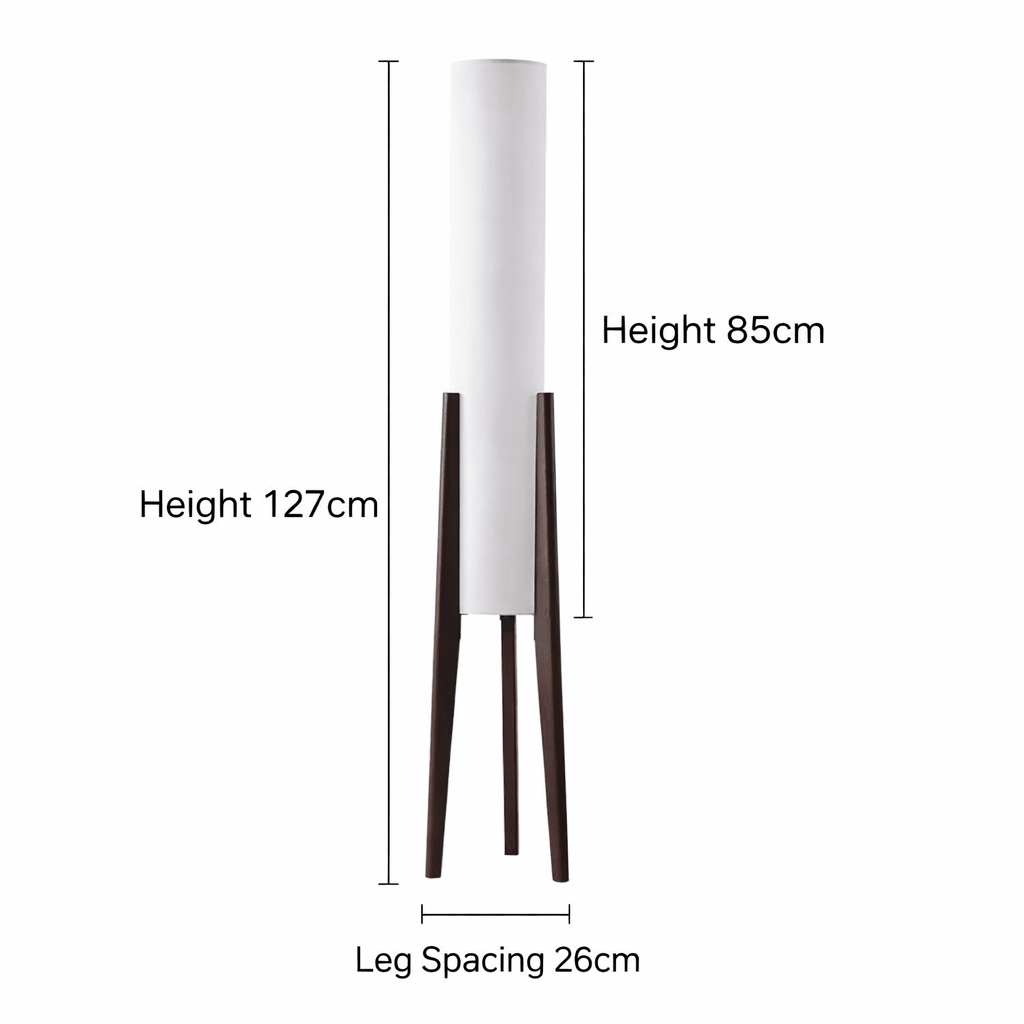 Tripod Floor Lamp with Tall Cylindrical Fabric Shade and Wooden Legs Scandinavian Design 127cm