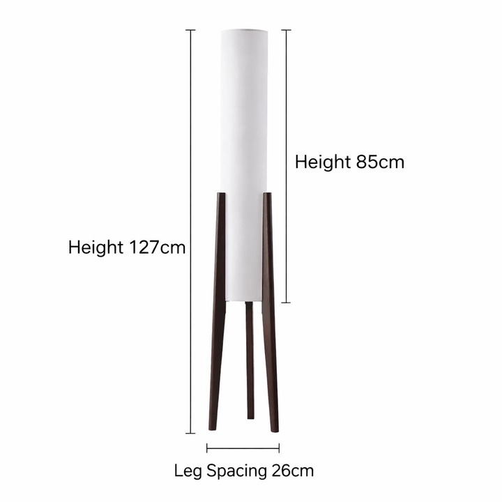 Tripod Floor Lamp with Tall Cylindrical Fabric Shade and Wooden Legs Scandinavian Design 127cm
