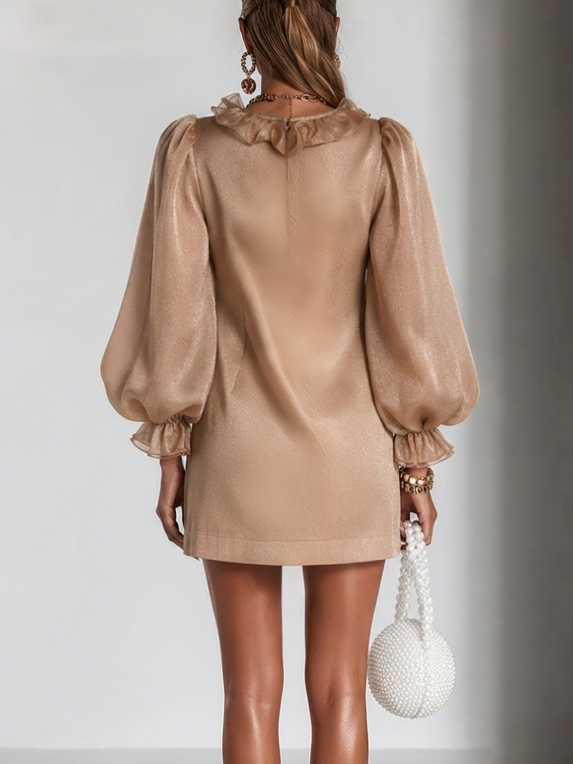 Elegant Mini Dress with Ruffles, Puff Sleeves and Subtle Shimmer