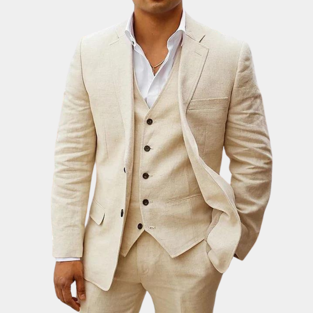 Men's Three-Piece Tailored Suit with Lapel Jacket, Waistcoat and Pants