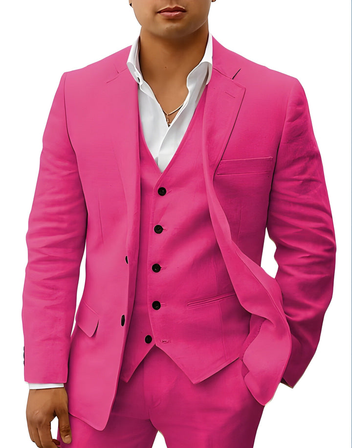Men's Three-Piece Tailored Suit with Lapel Jacket, Waistcoat and Pants