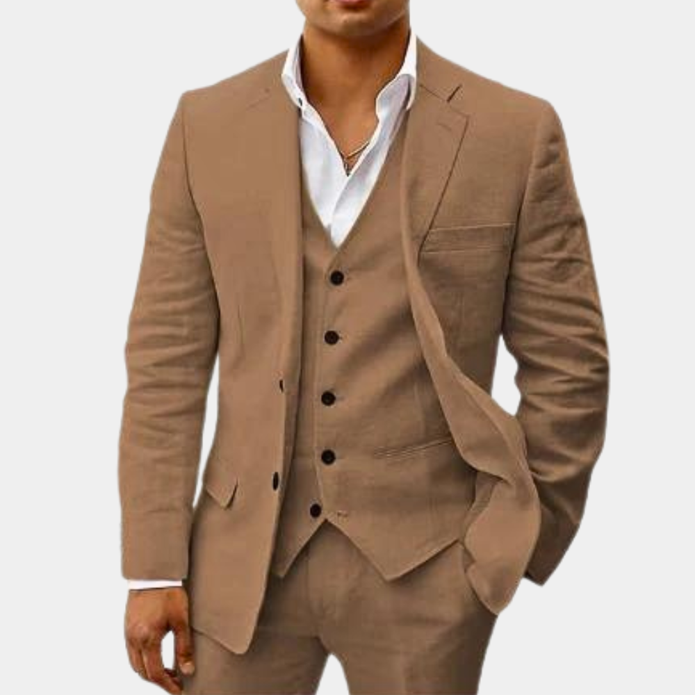 Men's Three-Piece Tailored Suit with Lapel Jacket, Waistcoat and Pants