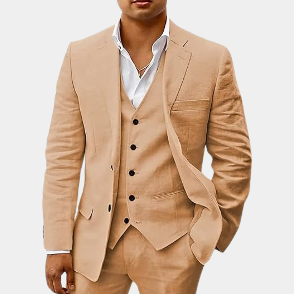 Men's Three-Piece Tailored Suit with Lapel Jacket, Waistcoat and Pants