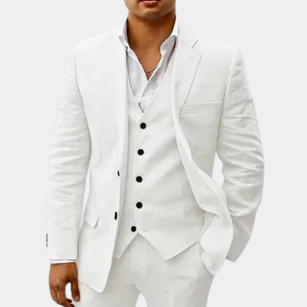Men's Three-Piece Tailored Suit with Lapel Jacket, Waistcoat and Pants
