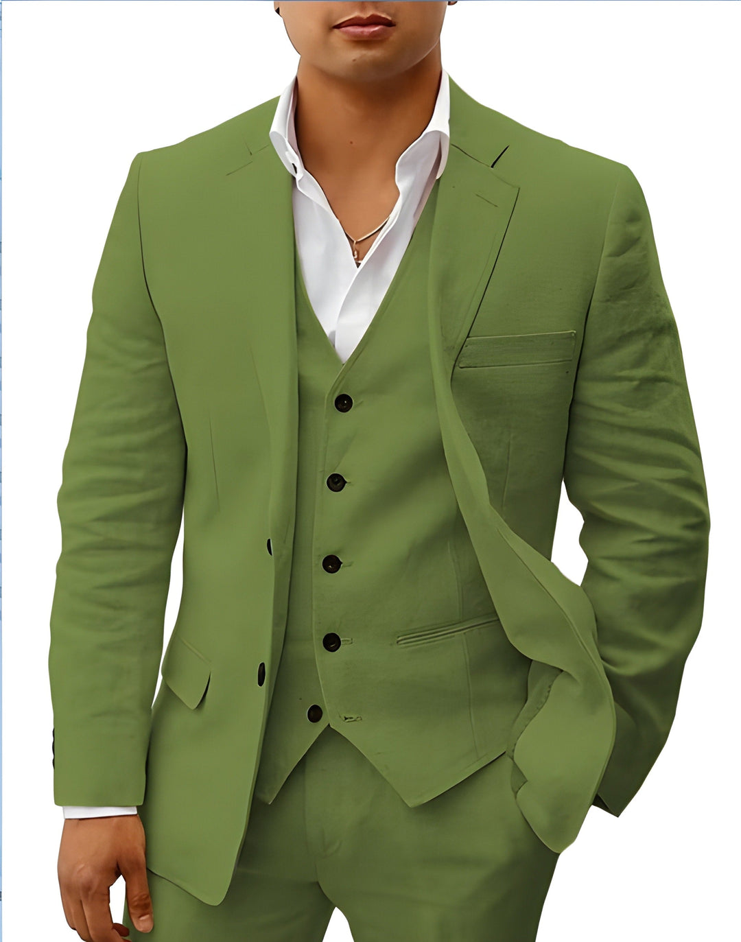 Men's Three-Piece Tailored Suit with Lapel Jacket, Waistcoat and Pants