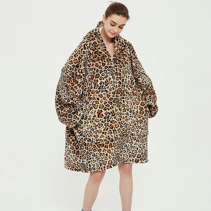 Wearable Blanket Hoodie with Sherpa Lining Oversized Fleece Pullover