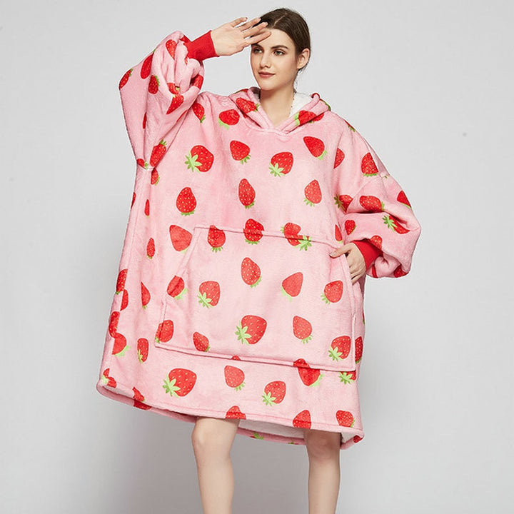 Wearable Blanket Hoodie with Sherpa Lining Oversized Fleece Pullover