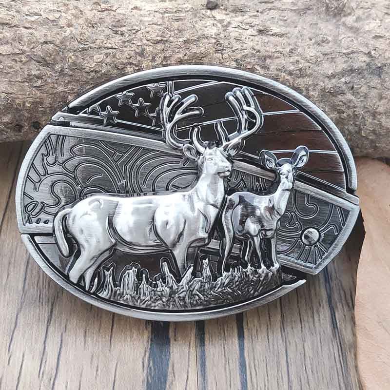 Oval Belt Buckle with Bull Skull and Hidden Knife