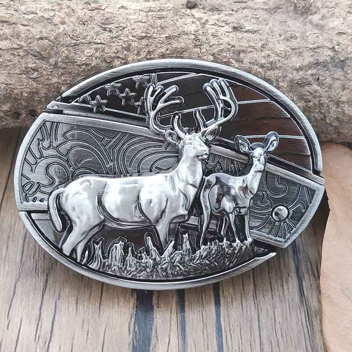 Oval Belt Buckle with Bull Skull and Hidden Knife