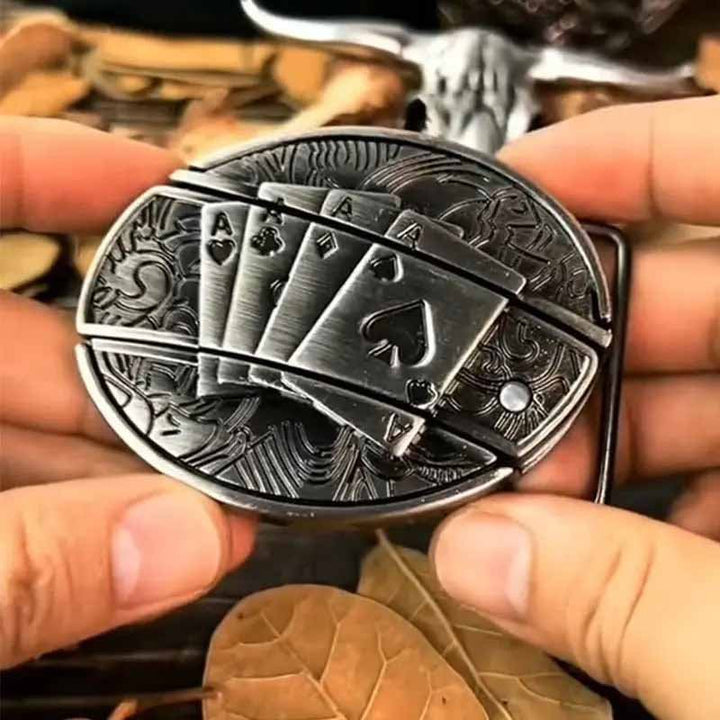 Oval Belt Buckle with Bull Skull and Hidden Knife