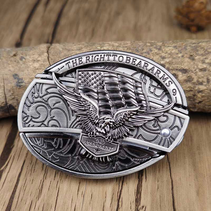 Oval Belt Buckle with Bull Skull and Hidden Knife
