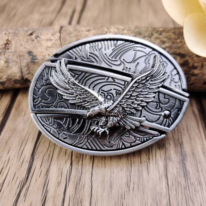 Oval Belt Buckle with Bull Skull and Hidden Knife