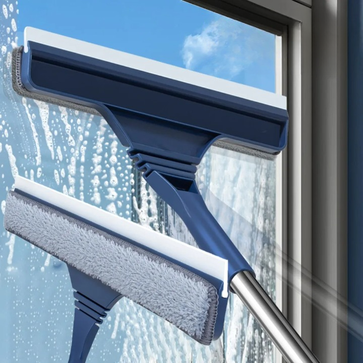 Window Squeegee and Microfiber Cleaner with Telescopic Handle for Streak-Free Cleaning