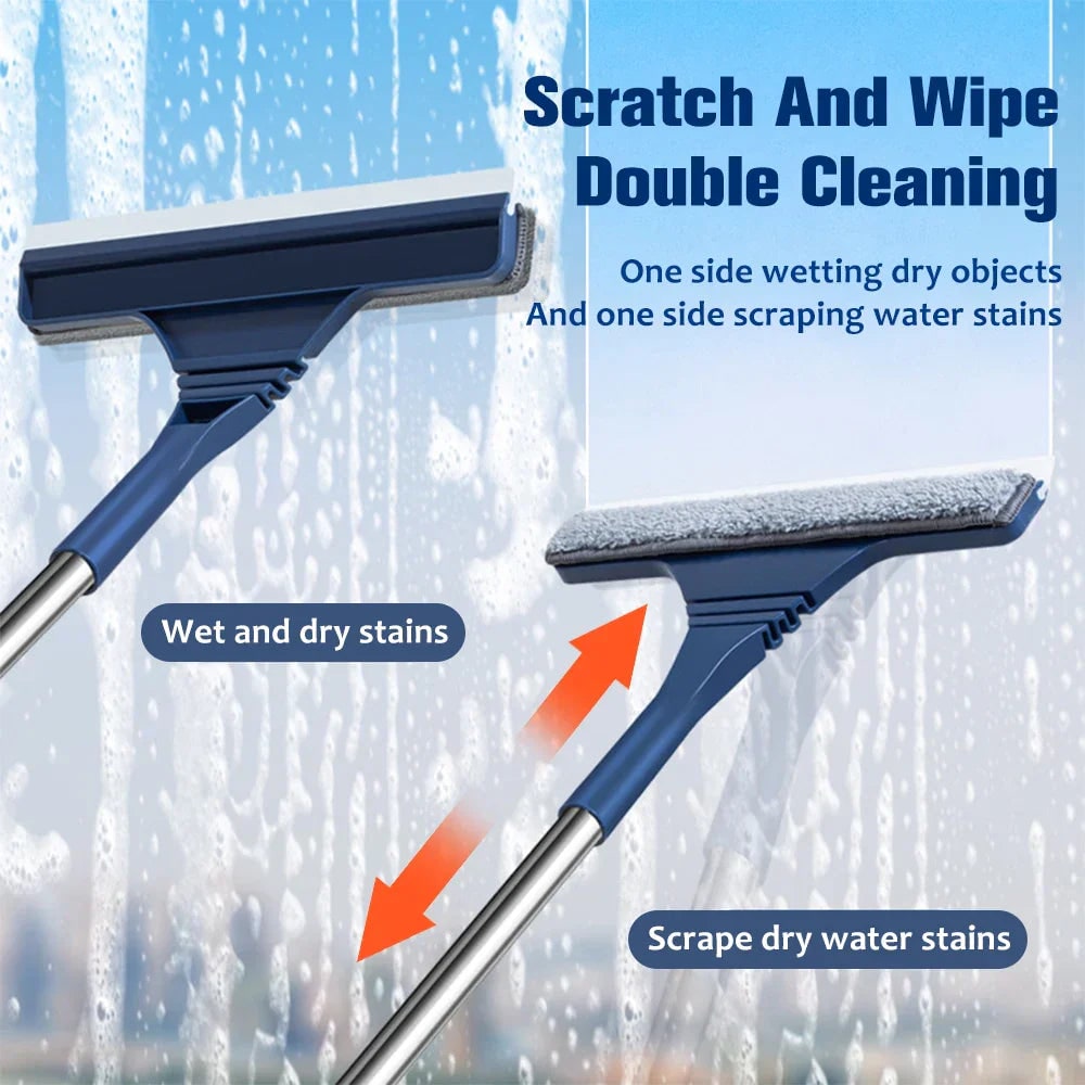 Window Squeegee and Microfiber Cleaner with Telescopic Handle for Streak-Free Cleaning