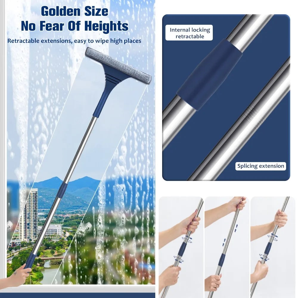 Window Squeegee and Microfiber Cleaner with Telescopic Handle for Streak-Free Cleaning