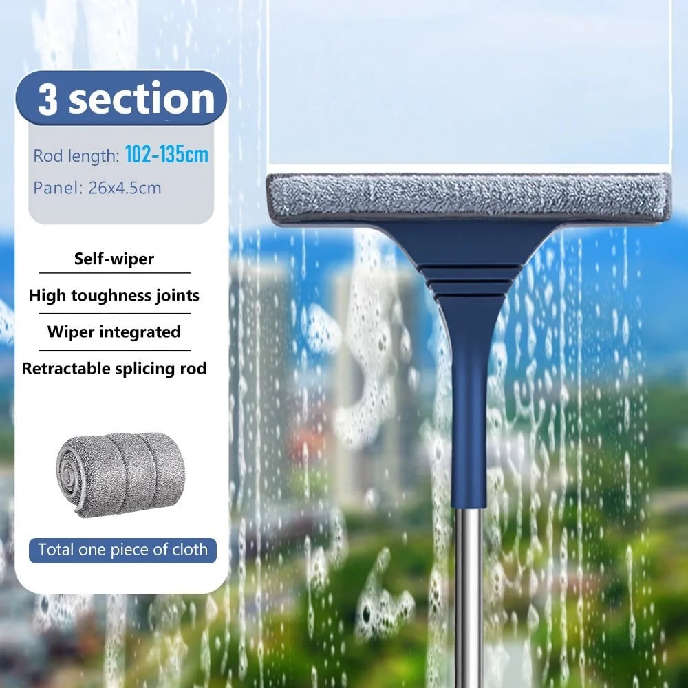 Window Squeegee and Microfiber Cleaner with Telescopic Handle for Streak-Free Cleaning