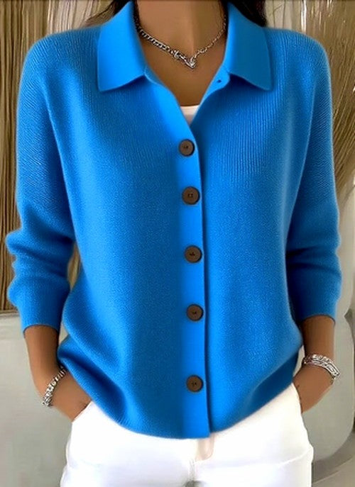 Women's Knit Cardigan with Button Placket and Relaxed Collar