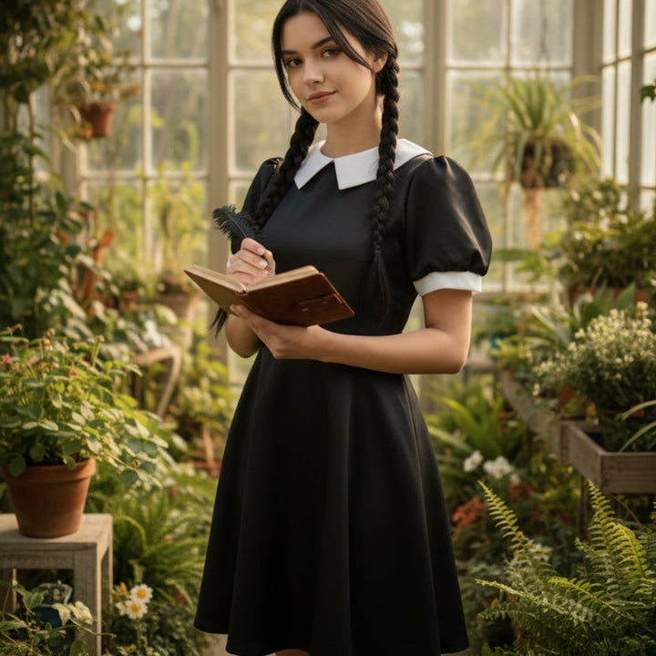 Women's Halloween Costume gothic schoolgirl with White Collar and Long Sleeves Party Outfit