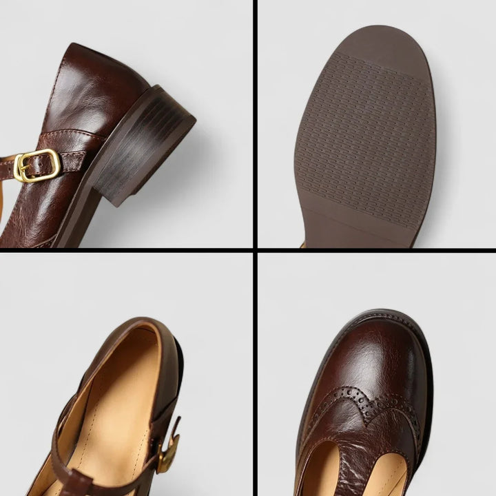 Leather Mary Jane Shoes with T-Strap Buckle