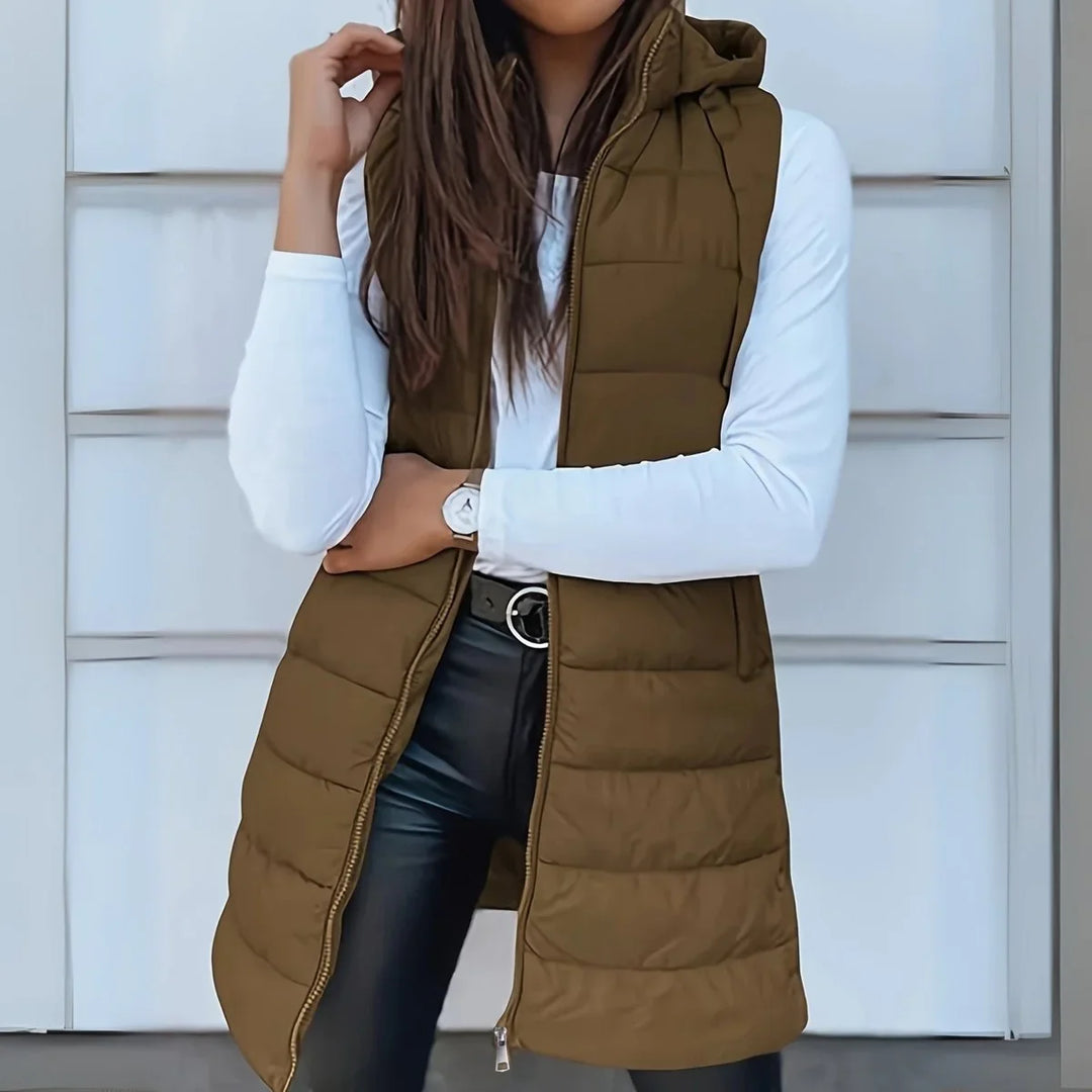 Longline Hooded Sleeveless Puffer Vest