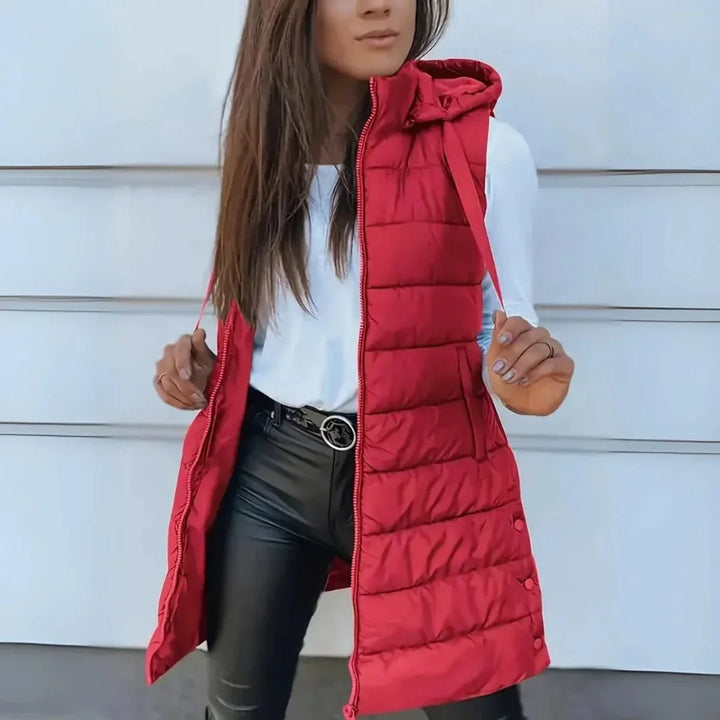 Longline Hooded Sleeveless Puffer Vest