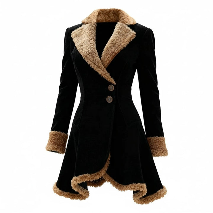 Women's Shearling Jacket with Faux Suede and Fur Trim Fitted Winter Coat