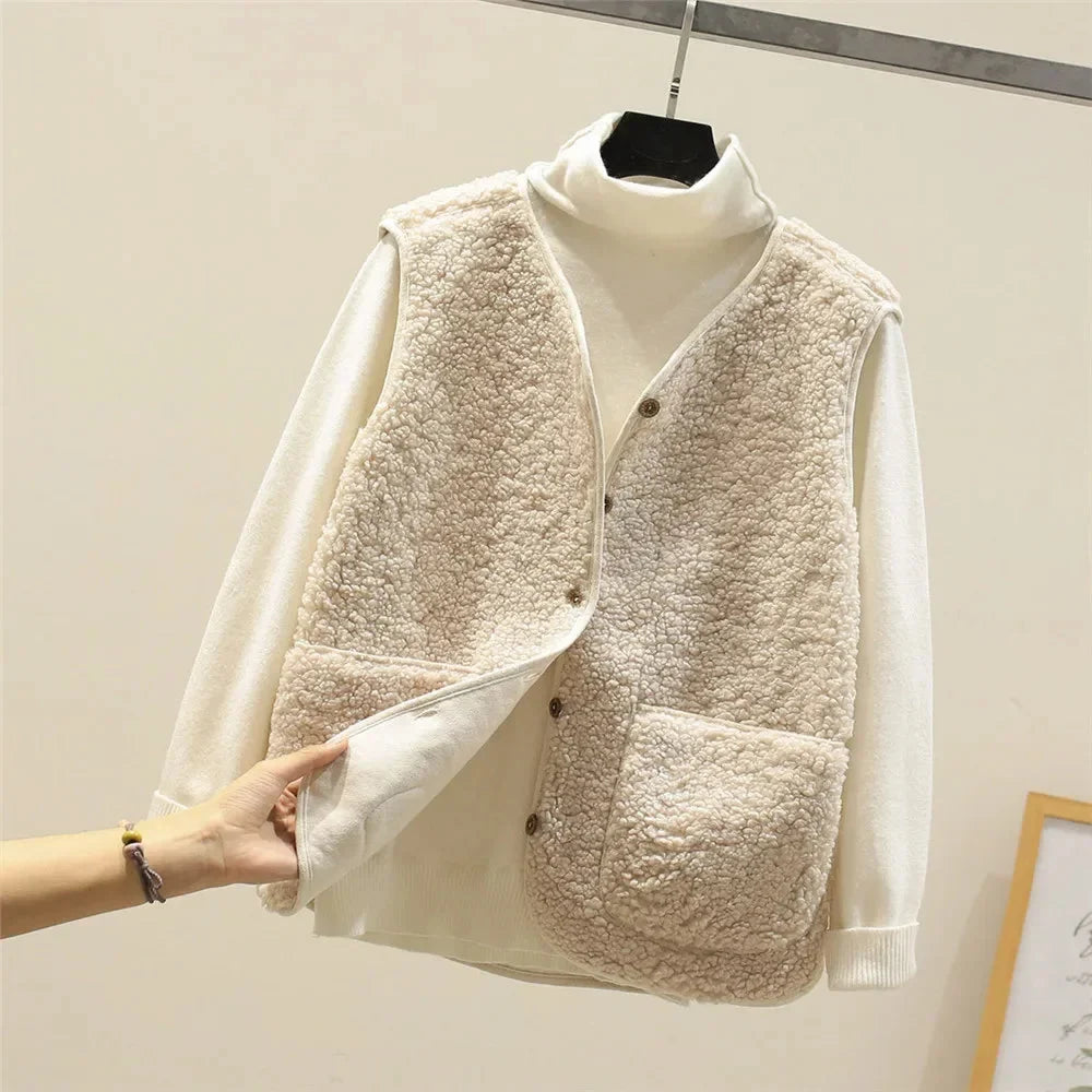 Sherpa Button-Front V-Neck Vest