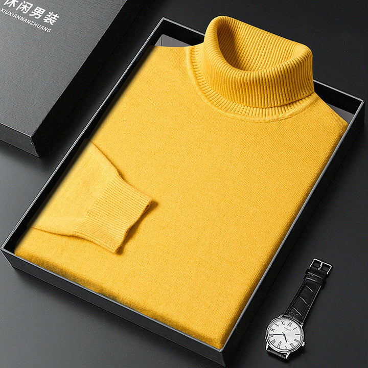 Men's cashmere-blend roll-neck sweater with ribbed trim