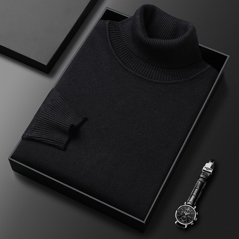 Men's cashmere-blend roll-neck sweater with ribbed trim