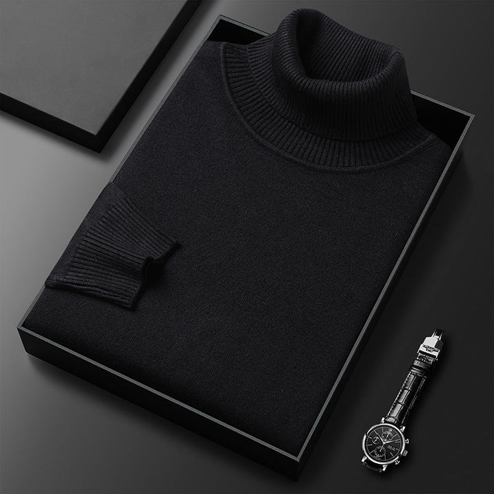 Men's cashmere-blend roll-neck sweater with ribbed trim